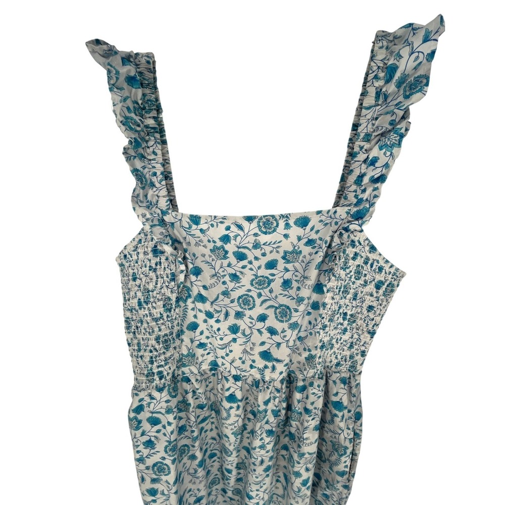 Draper James Floral Sundress Blue White Smocked Ruffle XXL Coastal Cowgirl - Picture 3 of 11